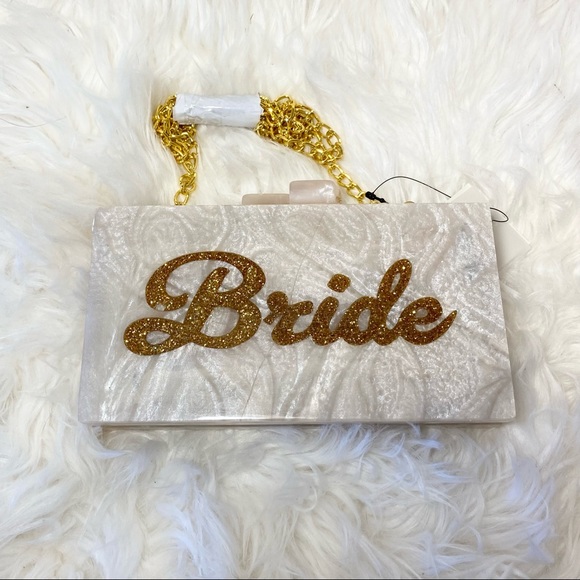 Glitter bride clutch with gold chain removable strap - Picture 2 of 5